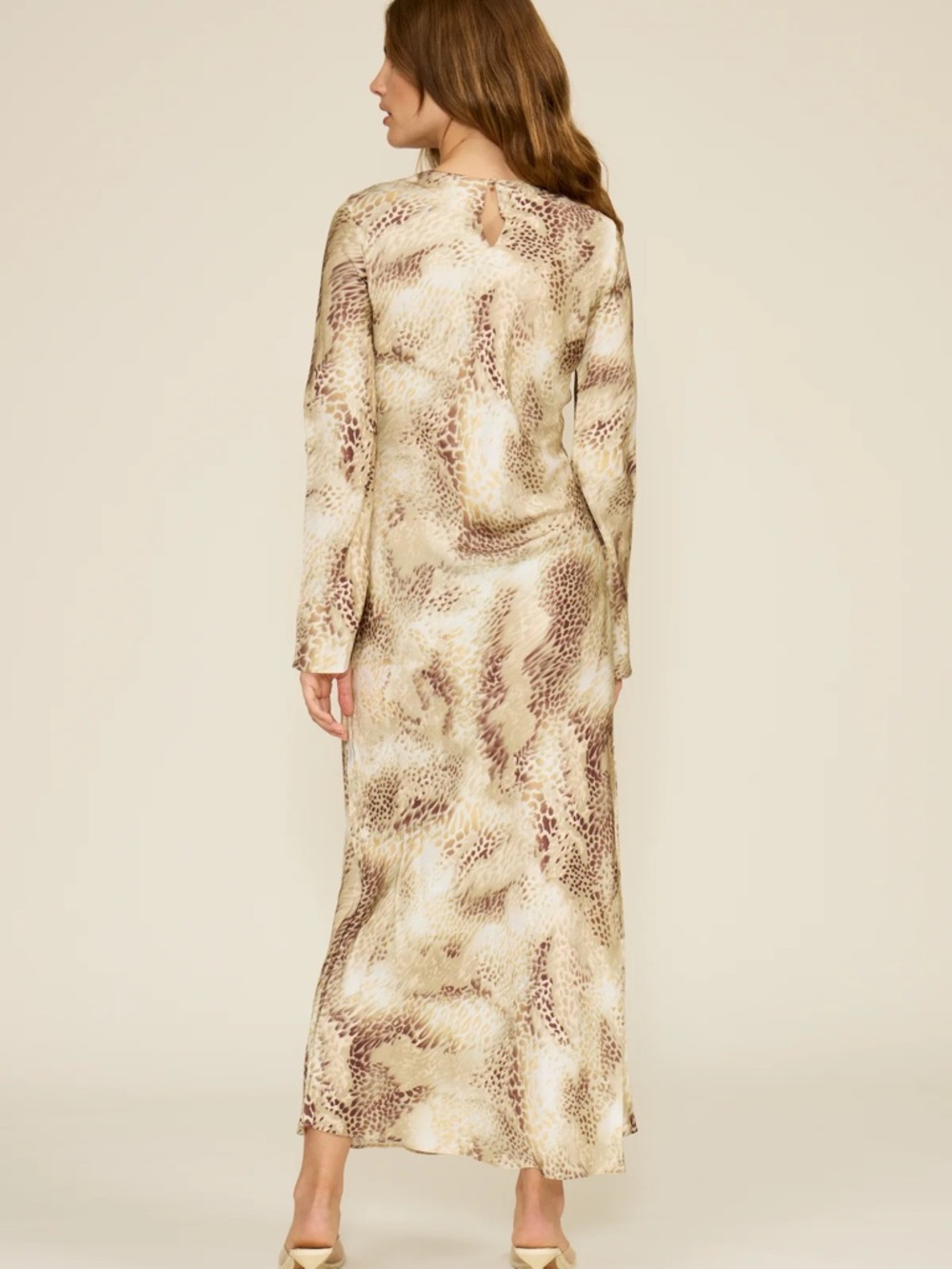Lucy Paris Giovanna Bias Beige and Brown Snake-Print Maxi Dress - Picture 3 of 12